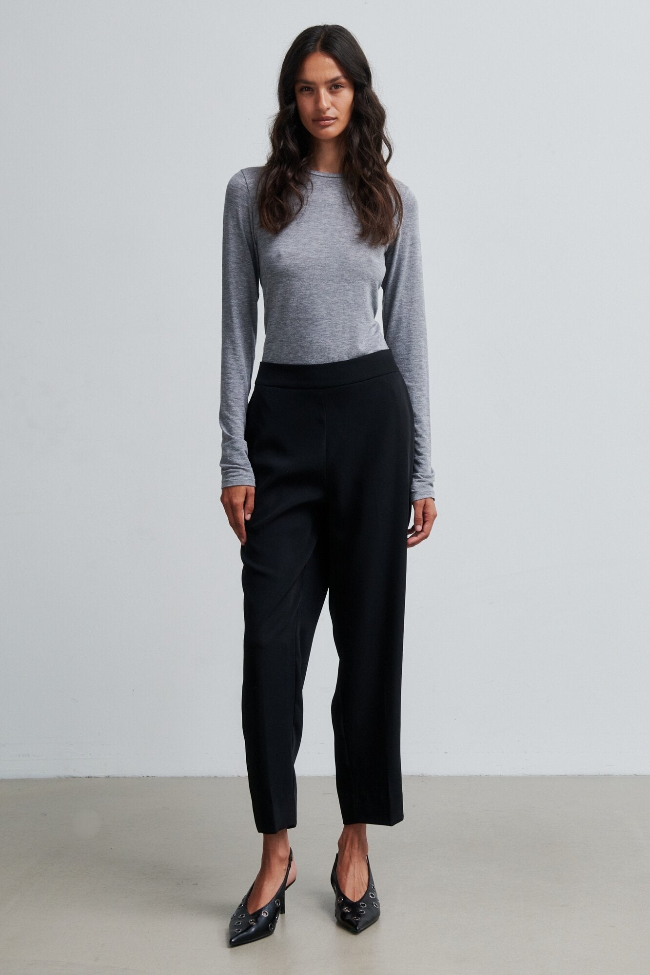 Matima O-Neck langærmet t-shirt - Dark grey melange
